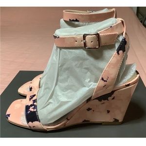 Vince Camuto Leather Square-Toe Wedges NIB Blush Navy tie dye patent 6W